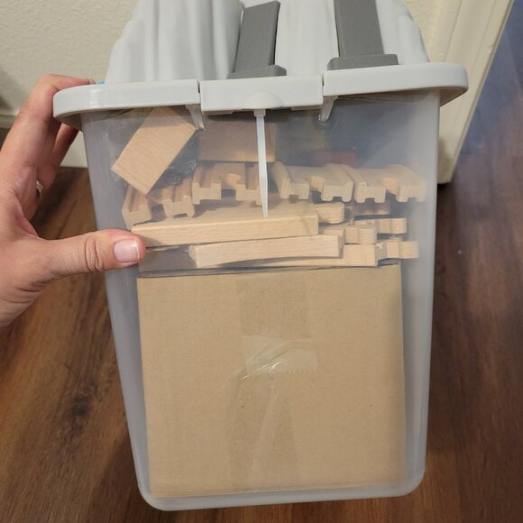 B. Toys Wood & Wheels Wooden Train Set in a Bucket 47 Pieces! - Picture 4 of 5